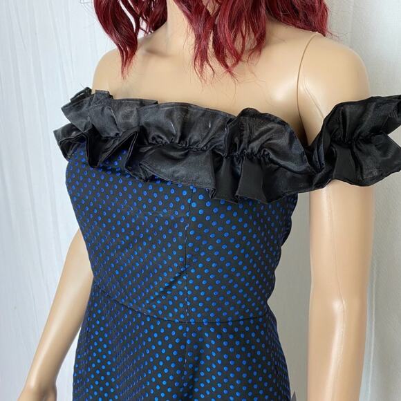 Lulus Lovely Night Jacquard Dress Womens XS Blue Polka Dot Off the Shoulder NWT - Picture 2 of 12